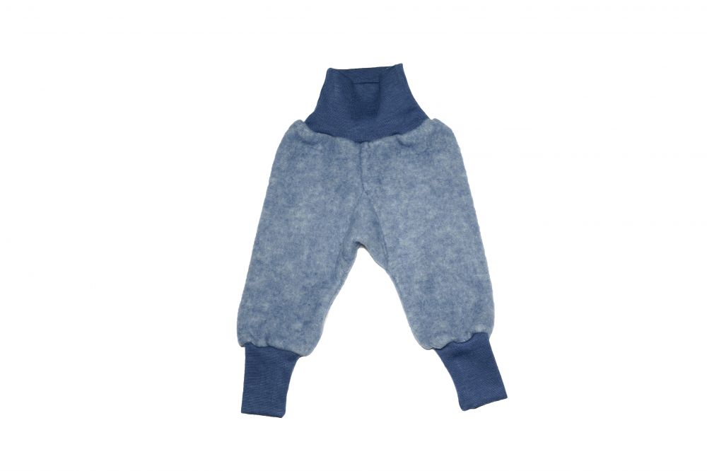 Baby-Hose Fleece Wolle/BW blau melange