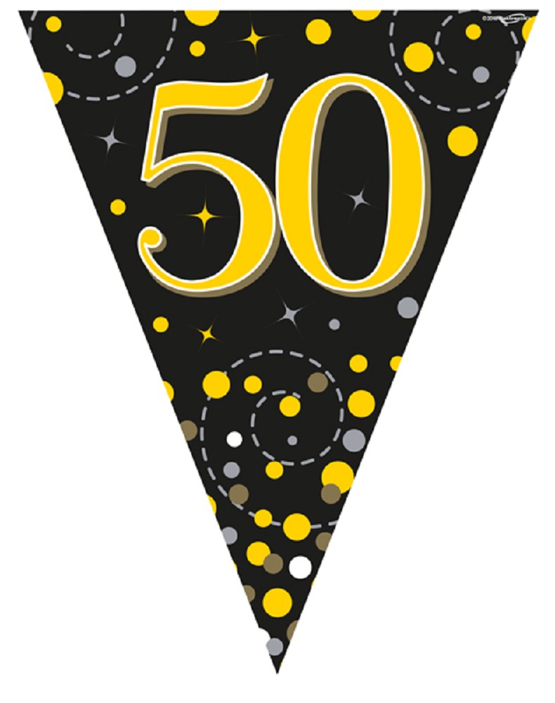 Wimpelkette H.B ."50" Black & Gold Holographic 3,9m