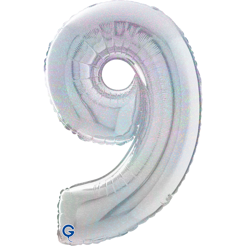 26" Foilballoon Number "9" Glitter Holographic Silver