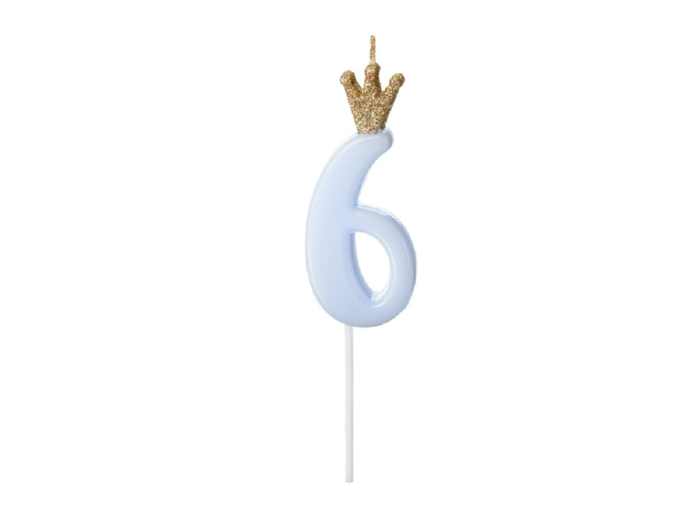 Geburtstagskerze - "6" - hellblau - 9,5cm - 1 Stk.