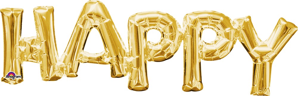 30" Schriftzug "HAPPY" gold (mit Ventil, für Luftfüllung)