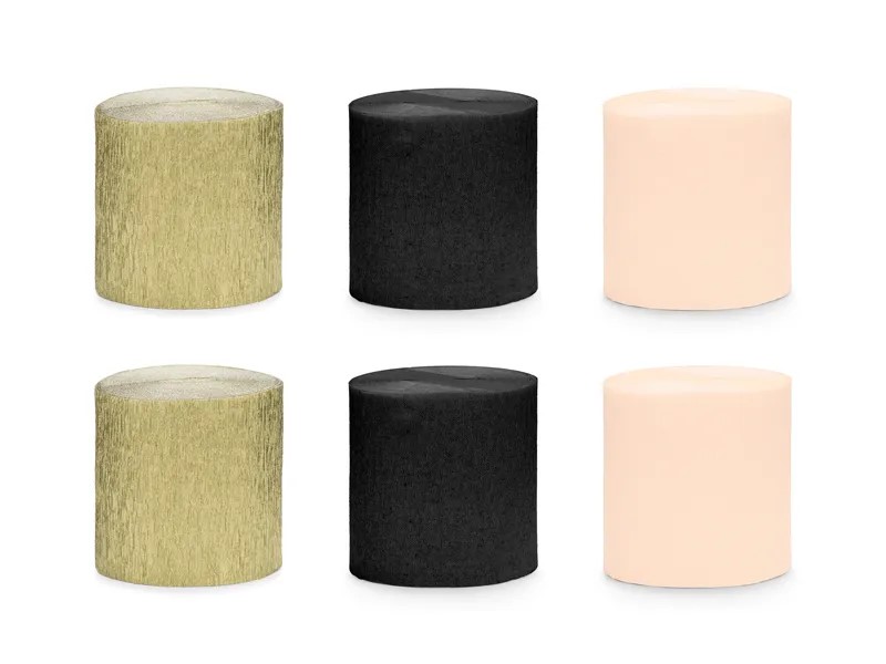 Krepp Papier 5cm/10m -black-gold mix - 6 Ro.