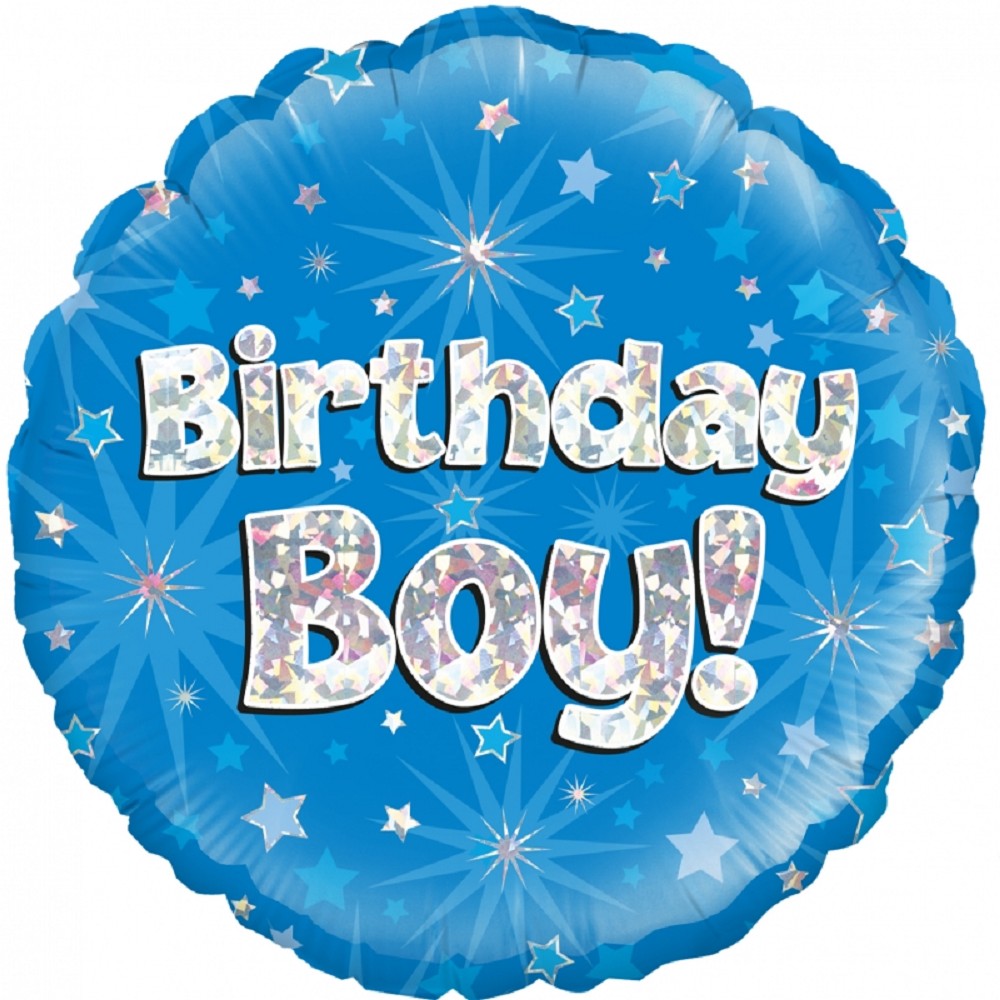 18" Happy Birthday Boy Blue Holographic