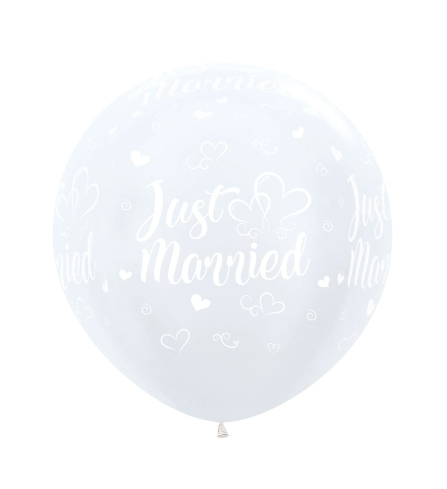 24" Just Married Hearts - Pearl White (2 Stück)