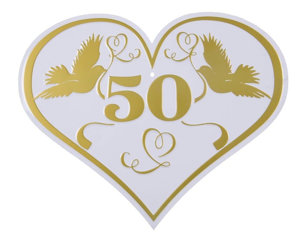 Goldhochzeit Metall-Herz "50" (30cm x 15cm)