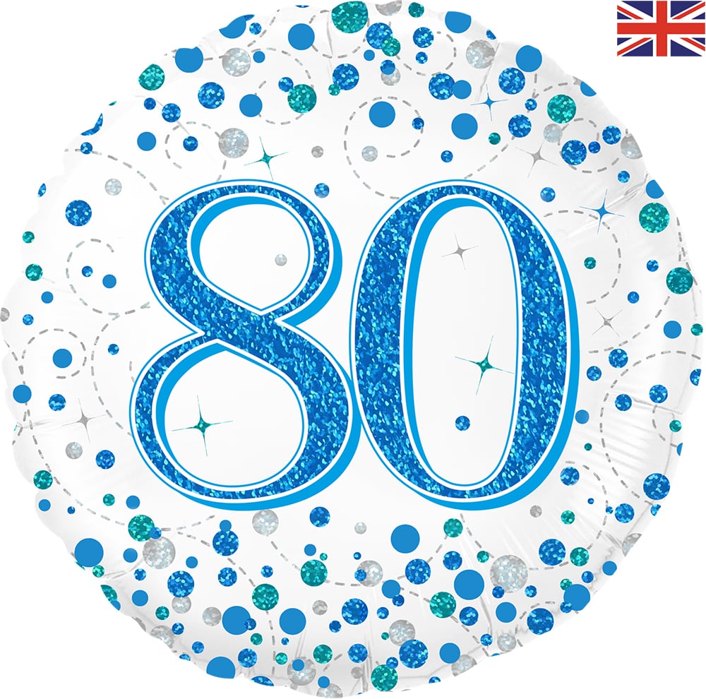 18" Birthday "80" White & Blue Holographic