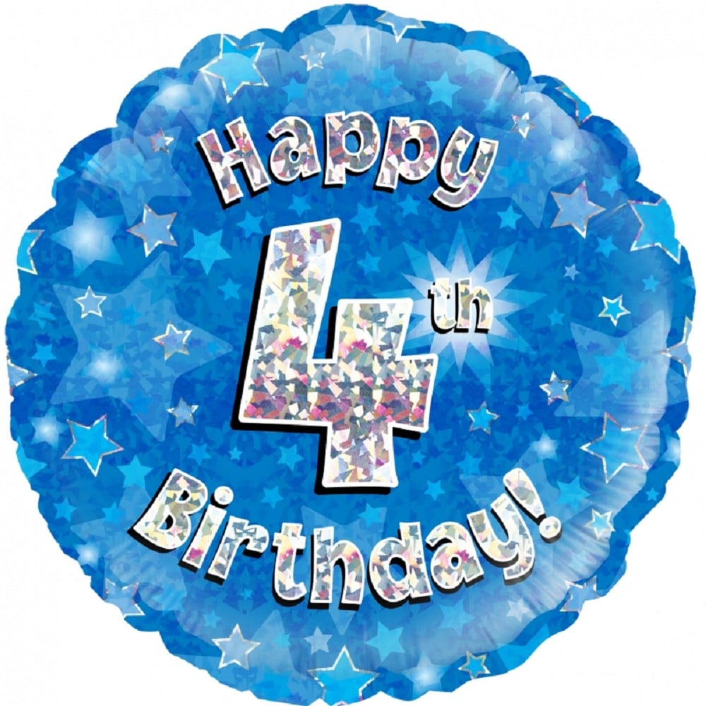 18" Happy Birthday "4" Blue Holographic