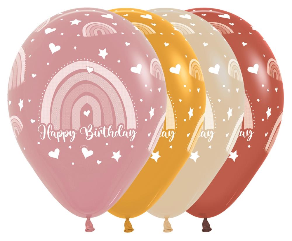12" Happy Birthday - Boho Rainbow (25 Stück)