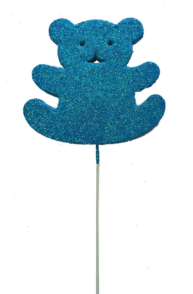 Glimmer Bärchen auf Draht - hellblau 7cm