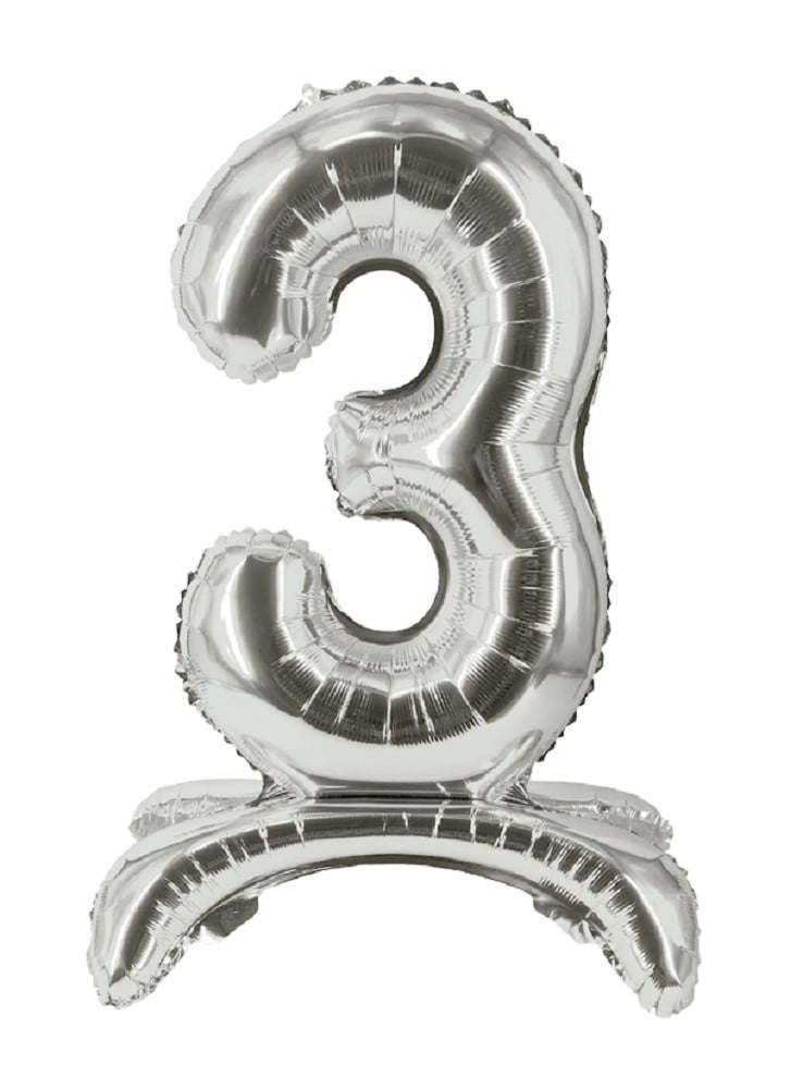 16" Stand Up Balloon "3" Silber