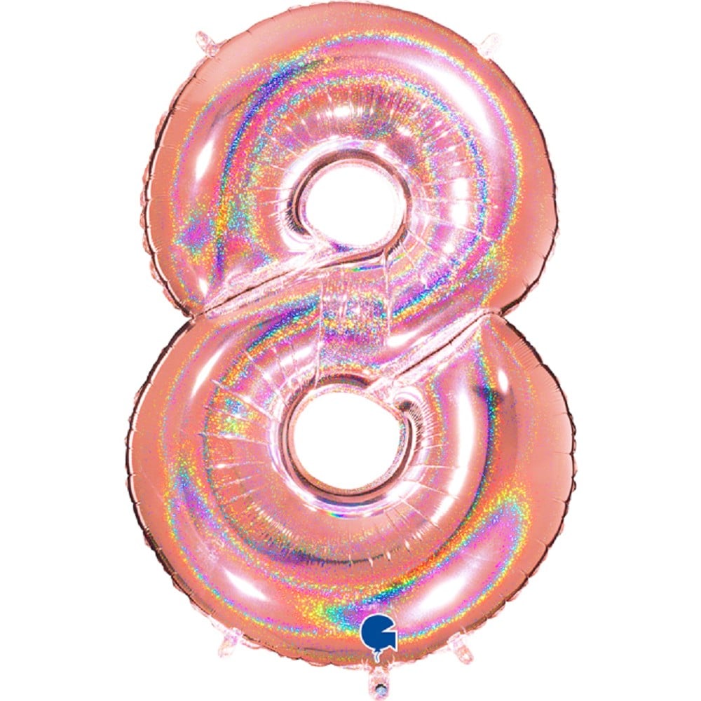 40" Folienzahl "8" Glitter Holographic Rosé Gold