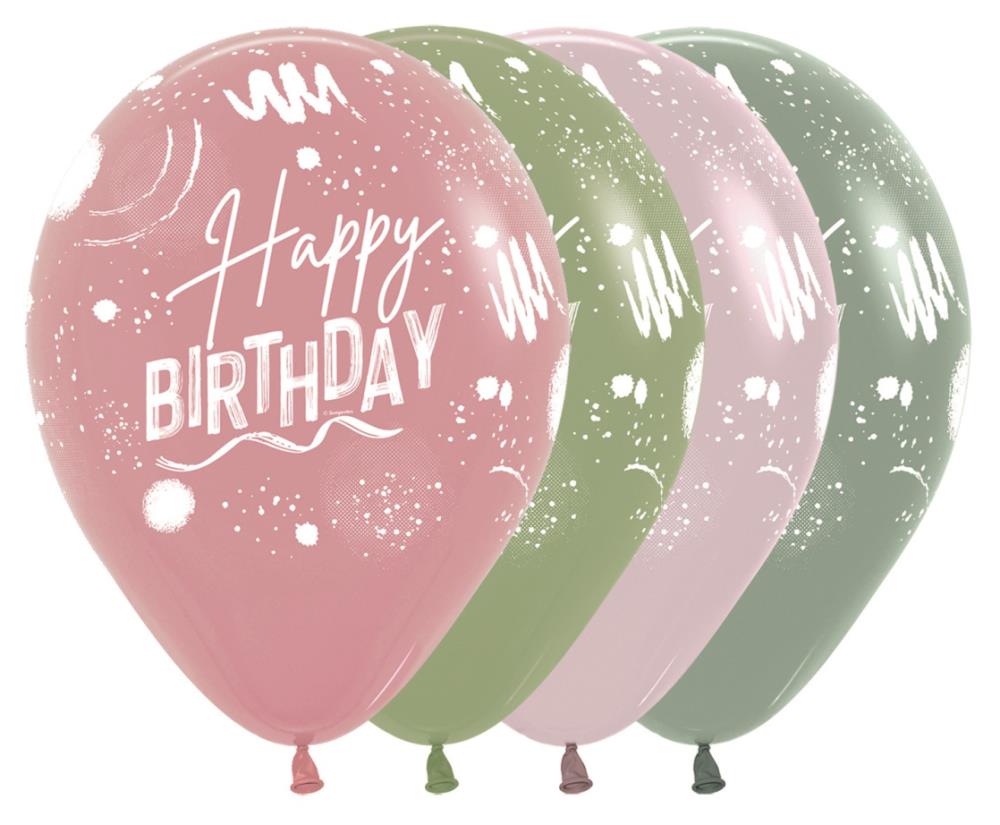 12" Happy Birthday - Brush Design (25 Stück)
