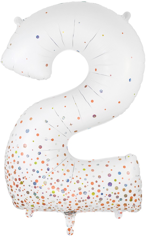 34" Folienzahl "2" Sparkling Fizz Holographic White
