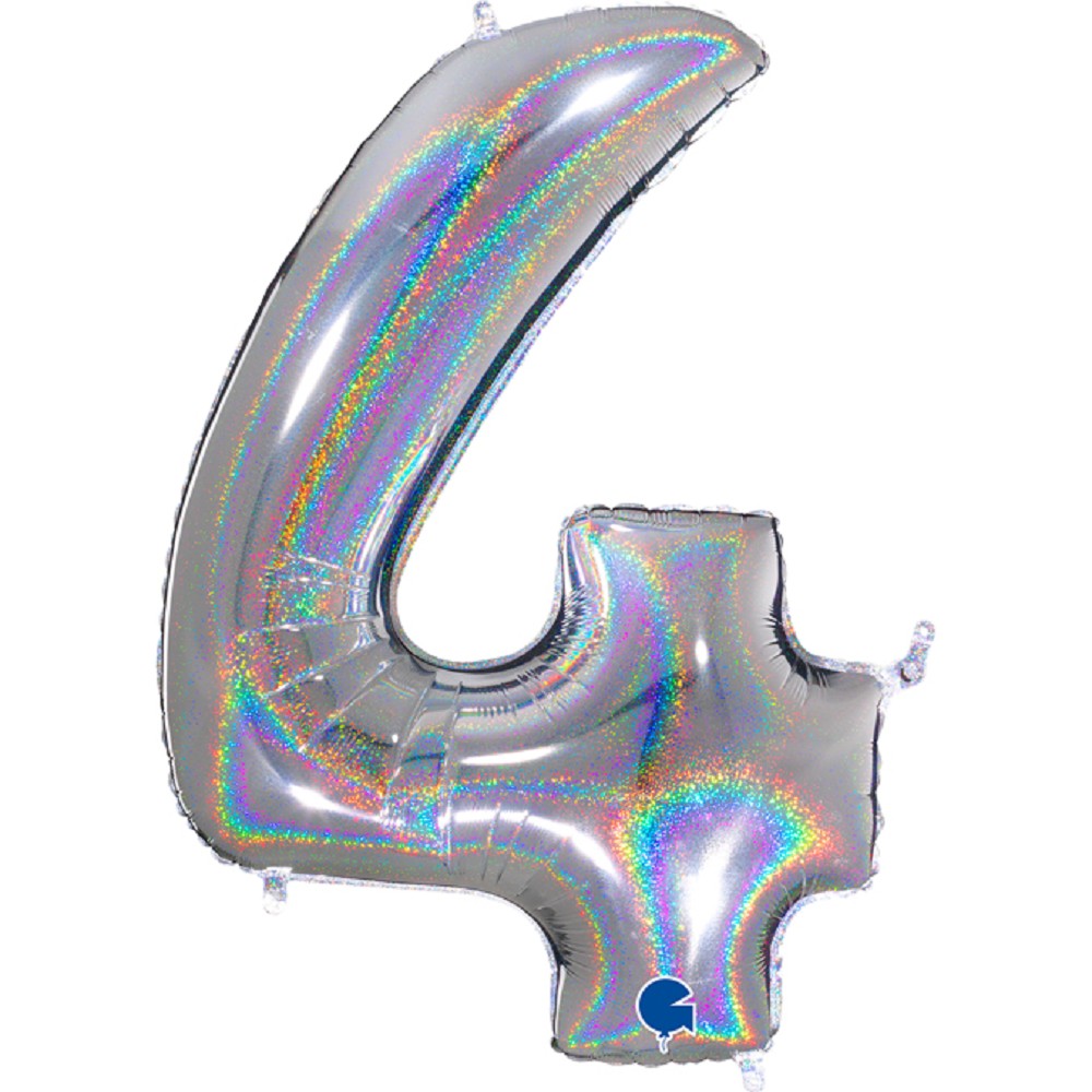 40" Folienzahl "4" Glitter Holographic Silver