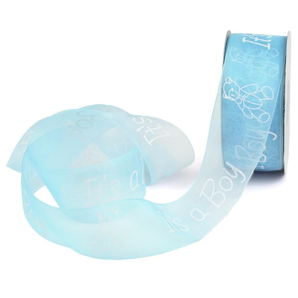 Organzaband Baby "It's a boy" - hellblau 10m