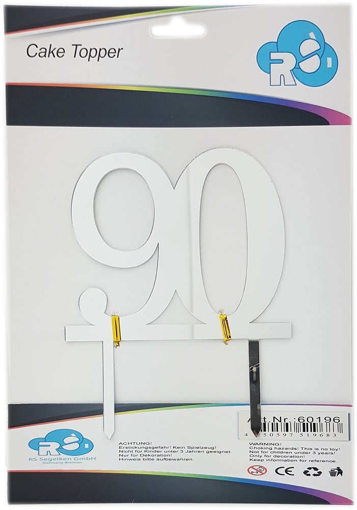 Cake Topper Zahl "90" silber