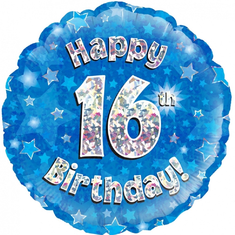 18" Happy Birthday "16" Blue Holographic