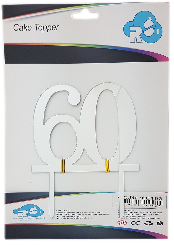 Cake Topper Zahl "60" silber