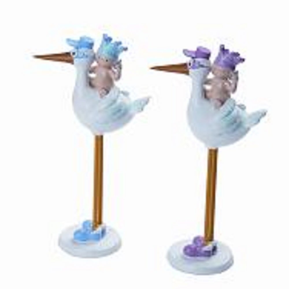Baby auf Storch boy/girl sortiert (Polyresin)