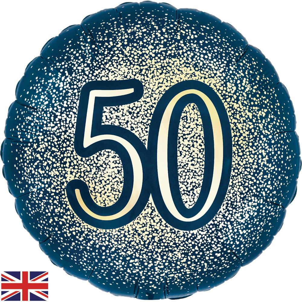18" 50th Metallic Glitter Birthday Navy Gold