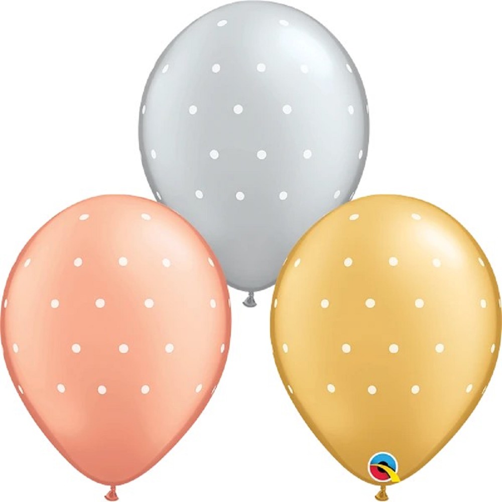 11" Small Polka Dots Gold, Silver, Rose Gold (25 Stück)