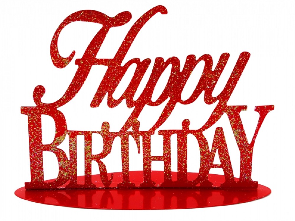 Metall "Happy Birthday" mit Glittereffekt rot 13x22cm