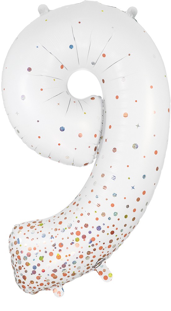 34" Folienzahl "9" Sparkling Fizz Holographic White