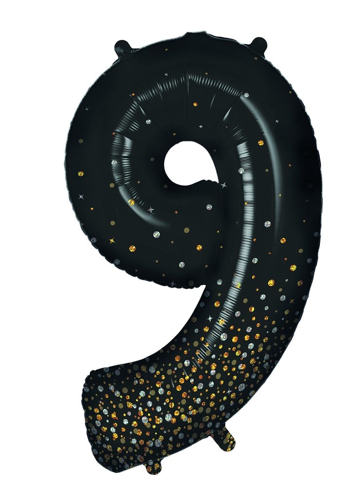 34" Folienzahl "9" Sparkling Fizz Holographic Black