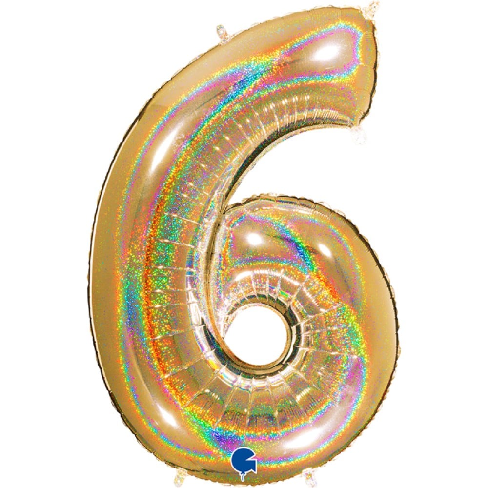 40" Folienzahl "6" Glitter Holographic Gold