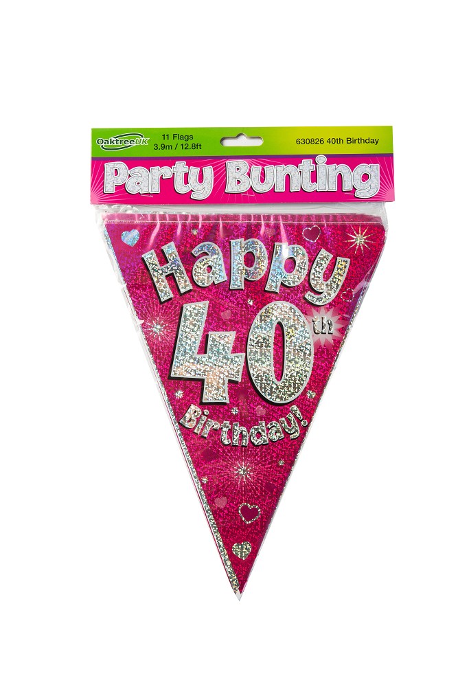 Wimpelkette H.B ."40" Pink Holographic  3,9m