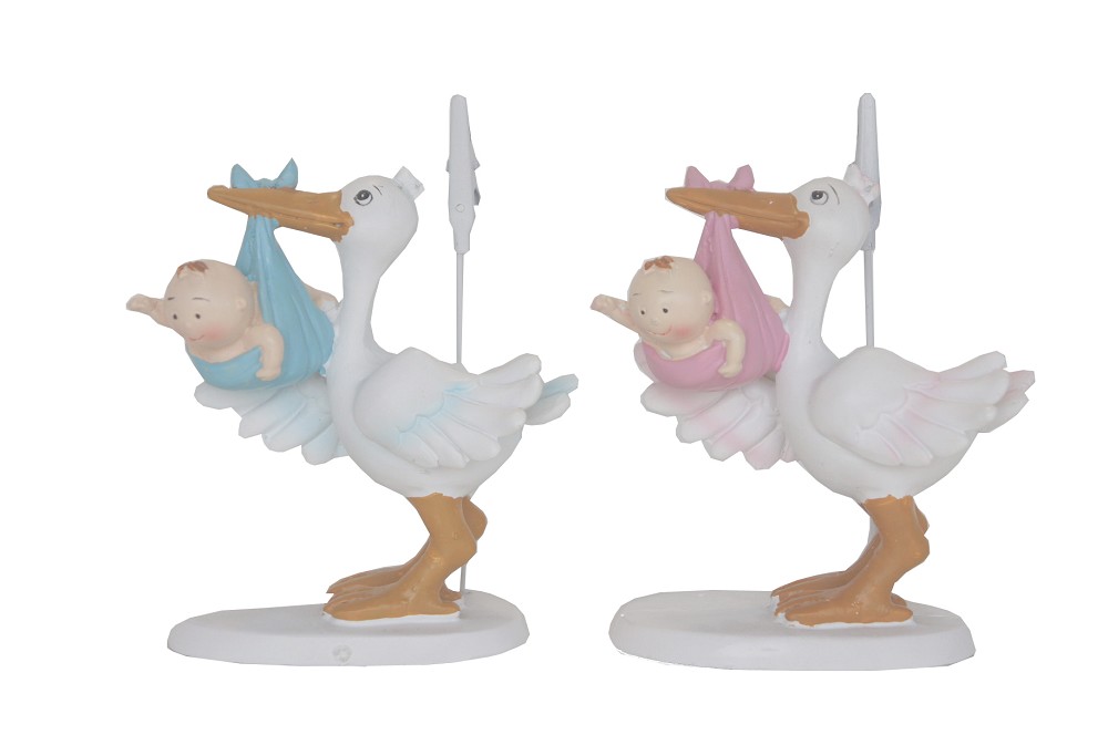 Storch mit Baby boy/girl sortiert (Polyresin)