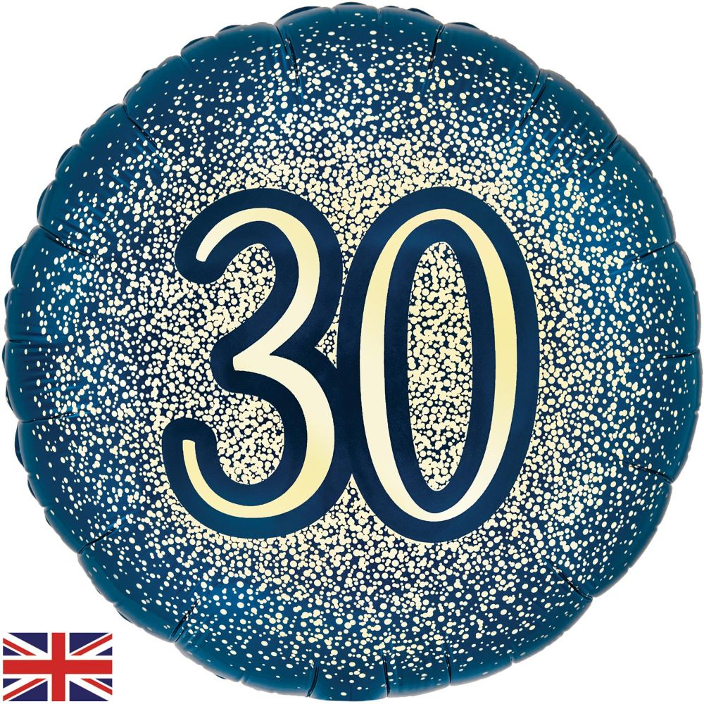 18" 30th Metallic Glitter Birthday Navy Gold