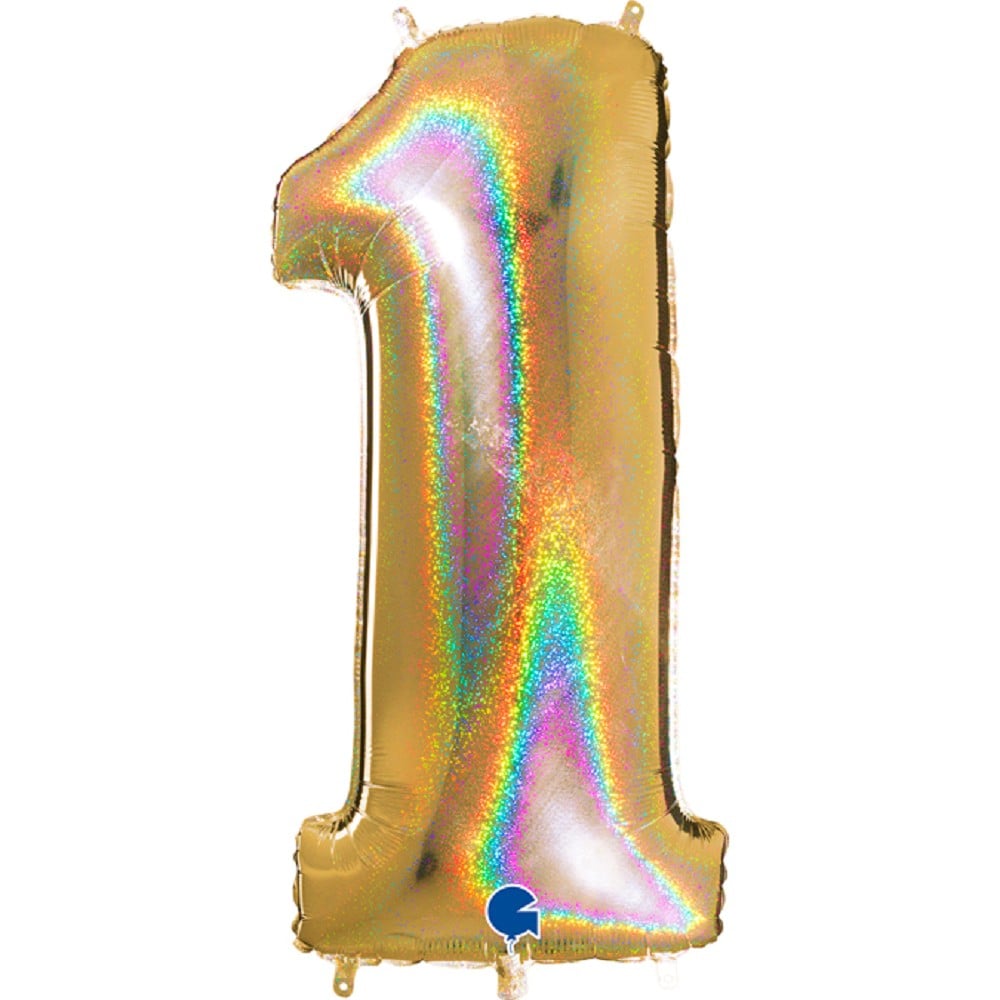 40" Folienzahl "1" Glitter Holographic Gold