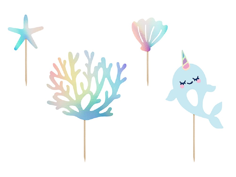Cake Topper - Narwal - Mix - 10-15,5cm - 4 Stk.