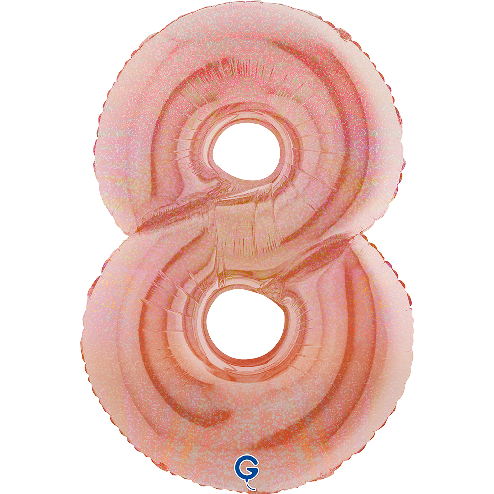 40" Folienzahl "8" Glitter Holographic Rosé Gold