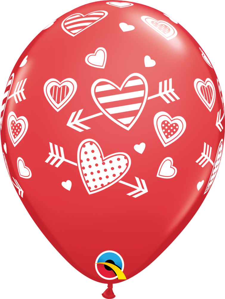 11" Patterned Hearts & Arrows Red (25 Stück) 11" Patterned Hearts & Arrows Red (25 Stück)