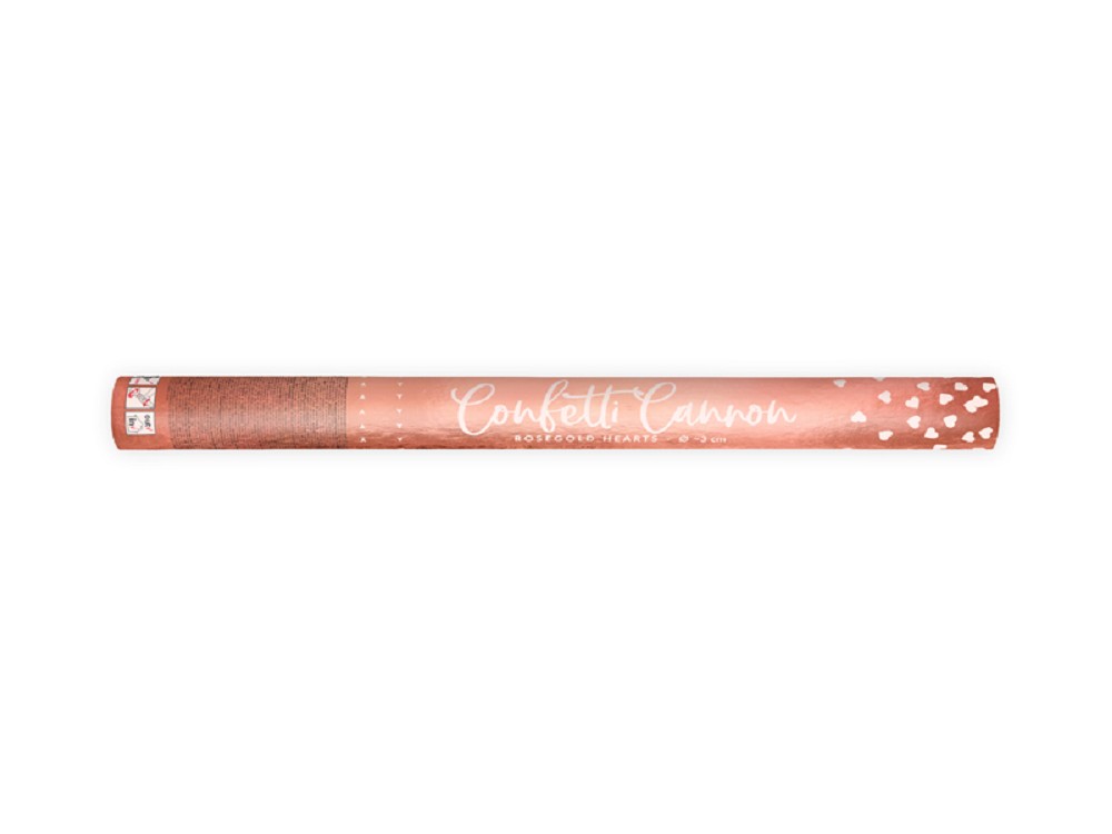 Konfettikanone mit Herzen - roségold - 60cm - 1 Stk.