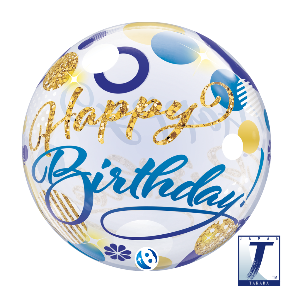 22" Single Bubble Birthday Blue + Gold Dots