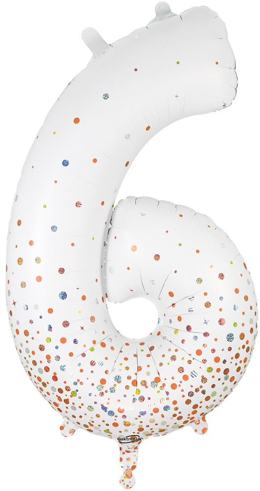 34" Folienzahl "6" Sparkling Fizz Holographic White