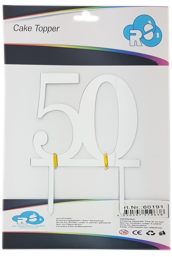 Cake Topper Zahl "50" silber