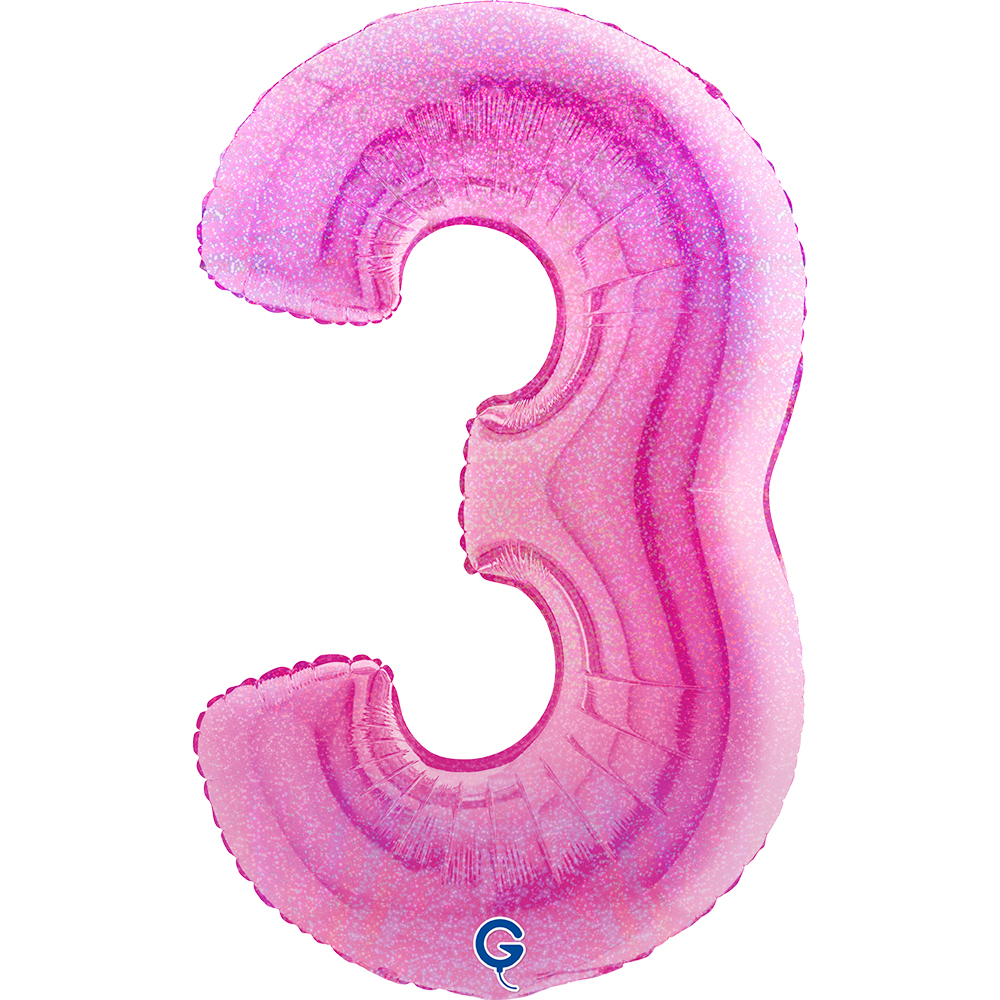 40" Folienzahl "3" Glitter Holographic Fuxia