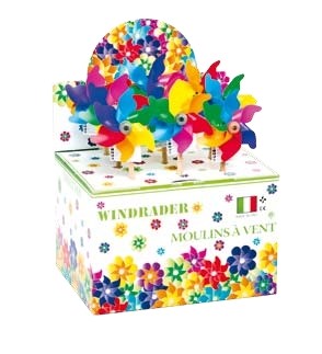 Mini Windrad Regenbogen (Holzstab 25 cm) + Display