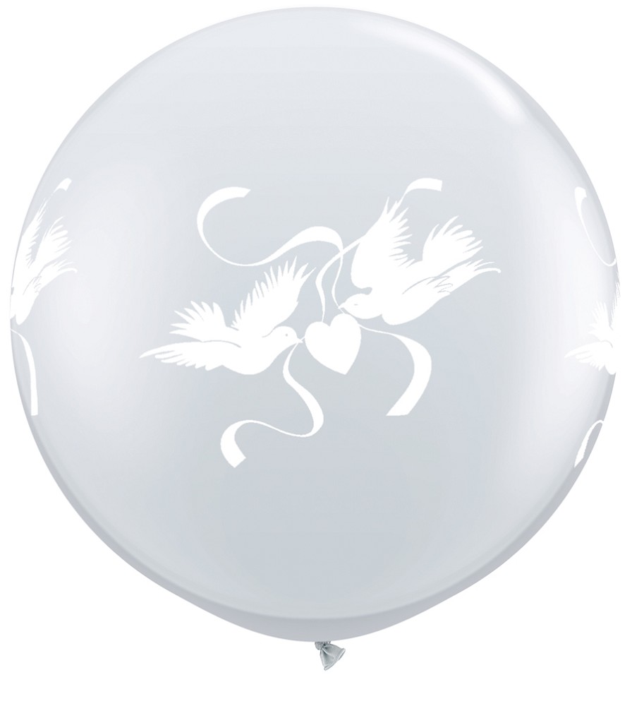 3' Riesenballon Love Doves (Druck weiß)