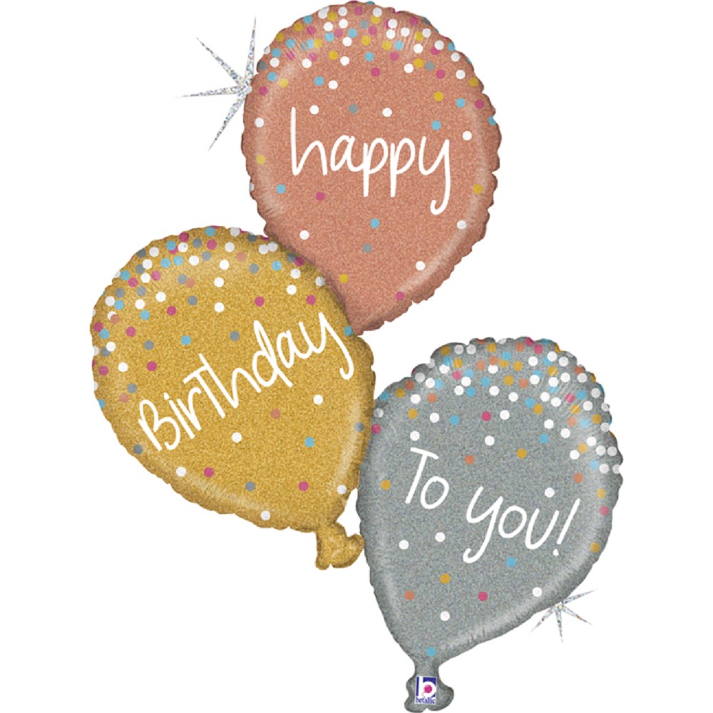 40" Rose Gold B-day Balloons Glitter Holographic