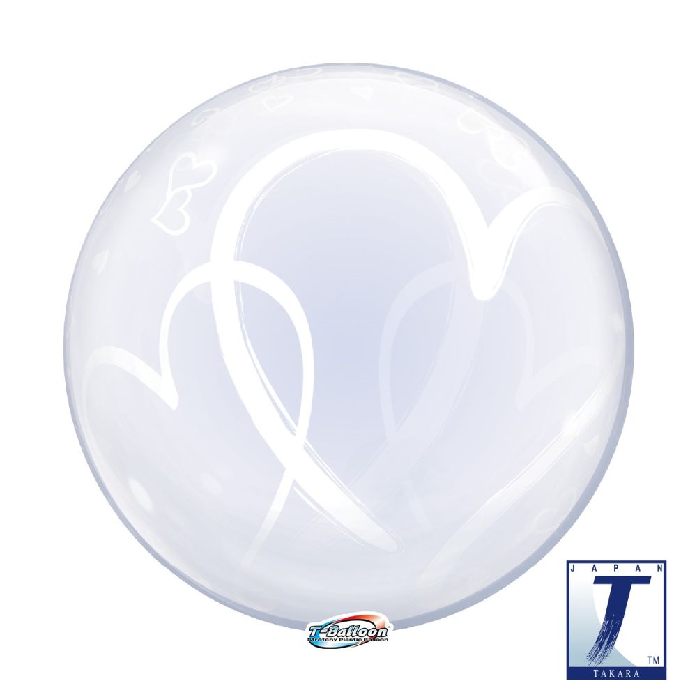 22" T-Balloon (Deko Bubble) Weißes Doppelherz - unverpackt