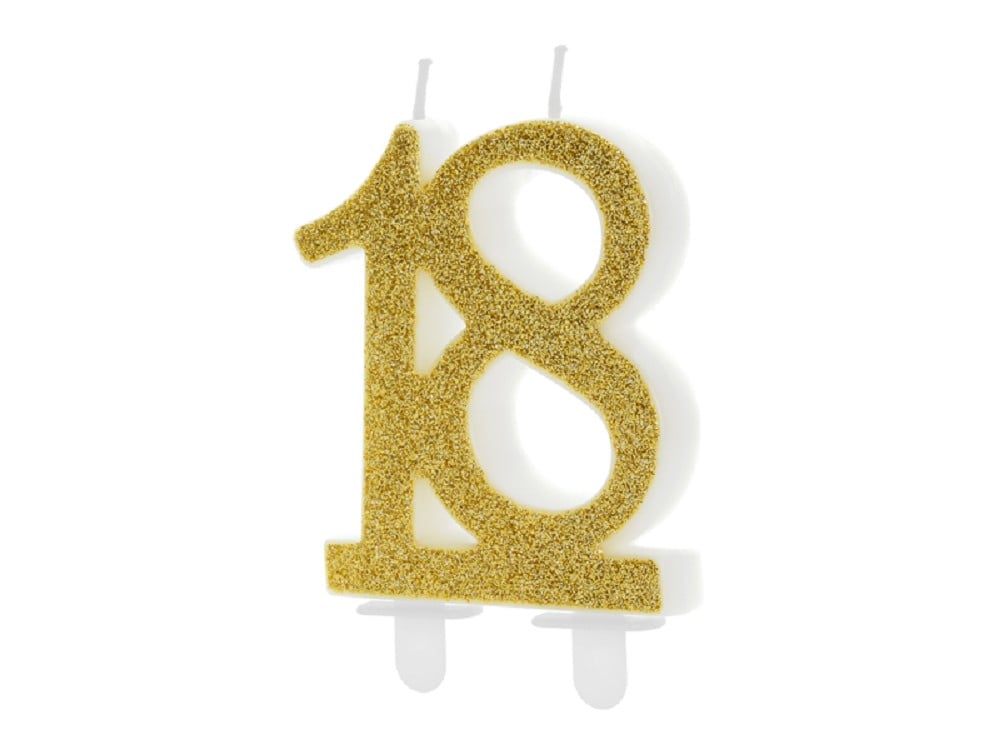 Geburtstagskerze - ''18'' - gold - 7,5cm - 1 Stk.