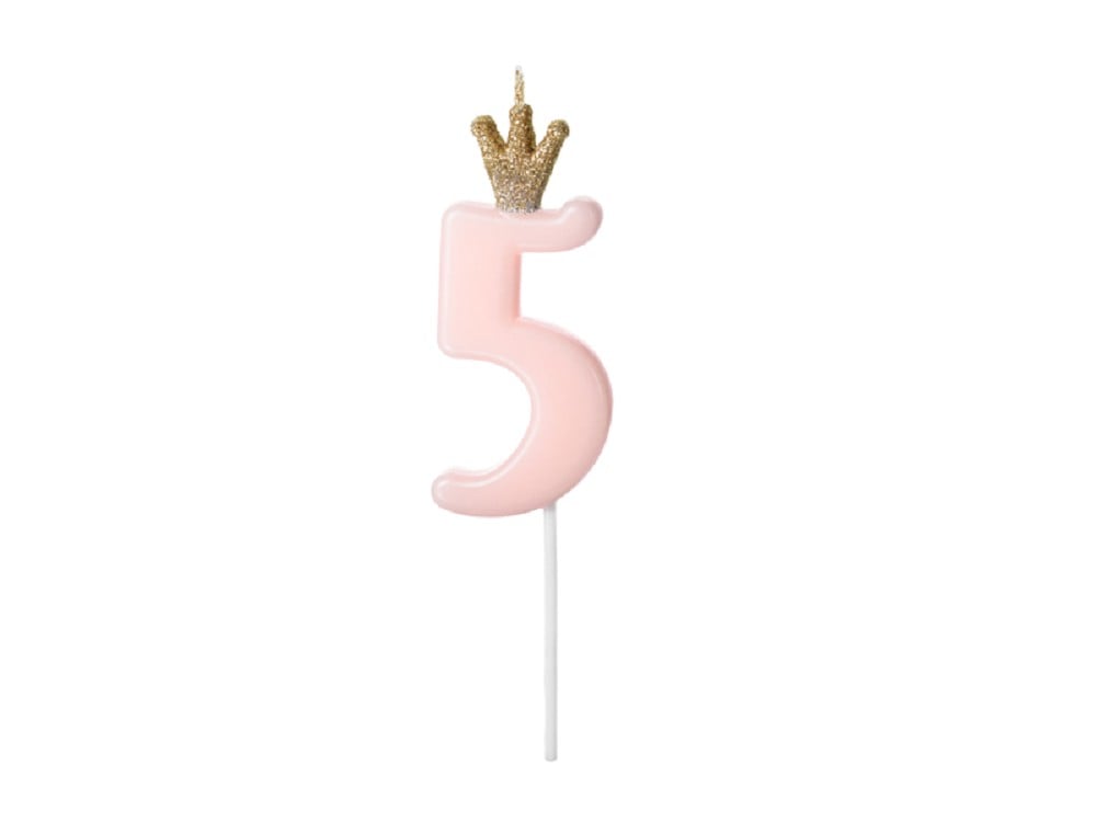 Geburtstagskerze - "5" - hellrosa - 9,5cm - 1 Stk.