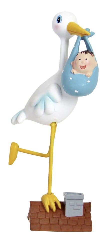 Storch mit Baby blau 17,5cm (Polyresin)