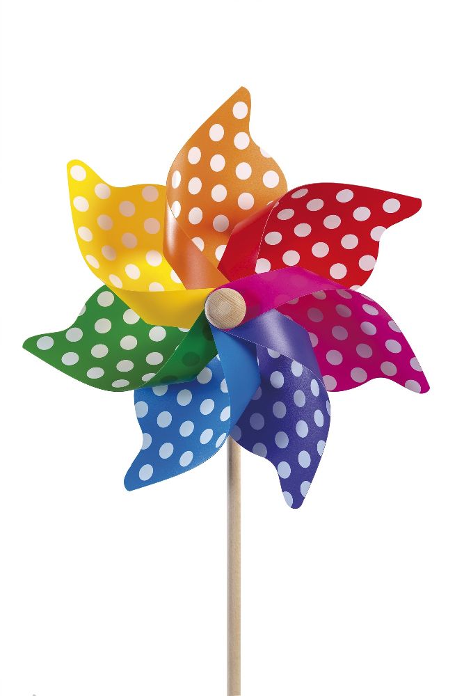 Windrad Regenbogen mit Punkten (Holzstab 88 cm)