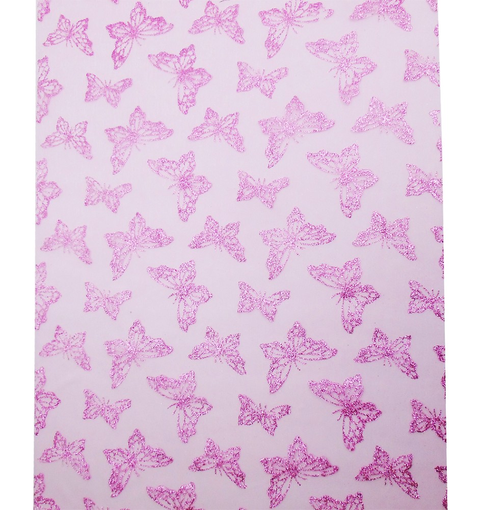 Organzastoff rosa mit Glitzer-Schmetterlingen (30cm x 5m)